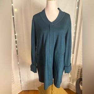 Amélline Teal Long Sleeve Open Front Cardigan with Pockets – Size L